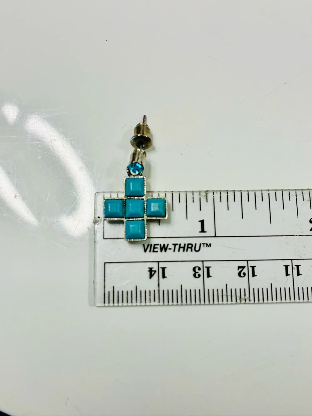 Turquoise Blue Statement Dangling and Dainty Cross Earrings Set Lot of 2 Casual
